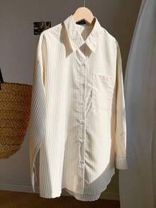 Camisa con estampado de rayas de hombros caídos - Albaricoque - Ver 6