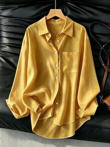 Camisa holgada de manga larga casual para mujer, adecuada para el trabajo y el transporte, blanca para primavera/otoño - Amarillo - Ver 5