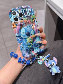 Disney Has Authorized, Phone Case - Chain Set, The Stitch Lilo & Stitch 3D Phone Case Plus A Silicone 3D Stitch Bracelet With Metallic Ring Removable Bracelet, Stitch And Angel Pattern, Compatible With Iphone17/16/15/14/13/12/11/XS/XR/X Plus Pro Max, A Stylish Cartoon Phone Case, The Perfect Gift Choice, Phone Protection, Durable Phone Cover, Great Gift For Friends And Family. - 白色 - 查看 2