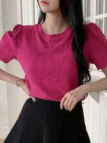 Blusa de mujer de manga corta y cuello redondo, camiseta de verano - Rosa - Ver 7