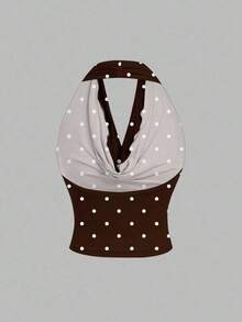 Camiseta de tirantes casual y minimalista con estampado de lunares negros para mujer - Multicolor 3 - Ver 3