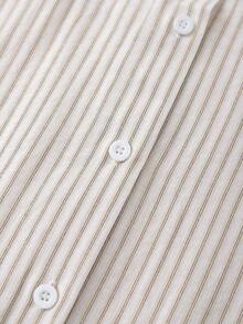 Camisa de manga corta a rayas vintage, de moda para ir al trabajo en verano - Caqui - Ver 4