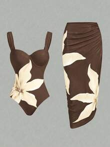Swim Oasis Traje de baño de una pieza con estampado floral para mujer, verano - Marrón - Ver 6