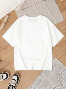 Casual de las mujeres de manga corta Casual ronda cuello Drop hombro camiseta blanca con estampde limón XMJN - Blanco - Ver 3