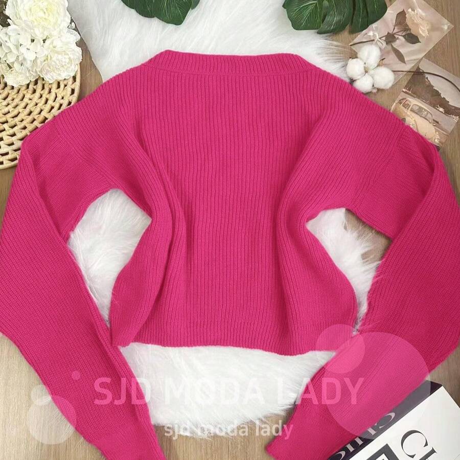 SJD MODA LADY Striped Sweater Knit Modal Off Shoulder Super Autumn Winter Korean Style Best Fabric - 玫紅色 - 查看 1