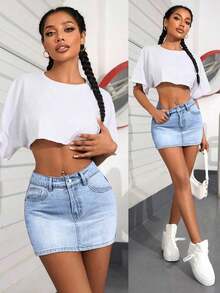 Minifalda vaquera informal lavada, de ajuste slim - Lavado ligero 2 - Ver 3