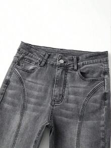 Explorewe Jeans de mezclilla estilo Y2K versátiles lavados y desgastados con pierna acampanada y elásticos para niñas adolescentes - Azul - Ver 7