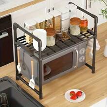 1pc Microwave Oven Rack With Hook, Black & White Options, Expandable - Vertical Countertop Storage Rack, Suitable For Toaster, Air Fryer, Easy To Install, Sturdy Metal Structure, Space-Saving Design - Microwave Oven Rack - View 16