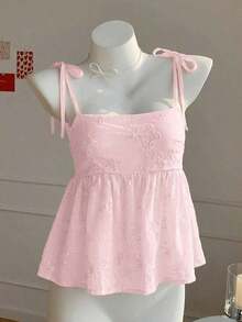 Camiseta de tirantes con lunares tejidos en blanco para mujer - Rosa 3 - Ver 8