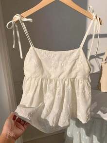 Camiseta de tirantes de mujer con lunares tejidos en blanco - Albaricoque - Ver 6