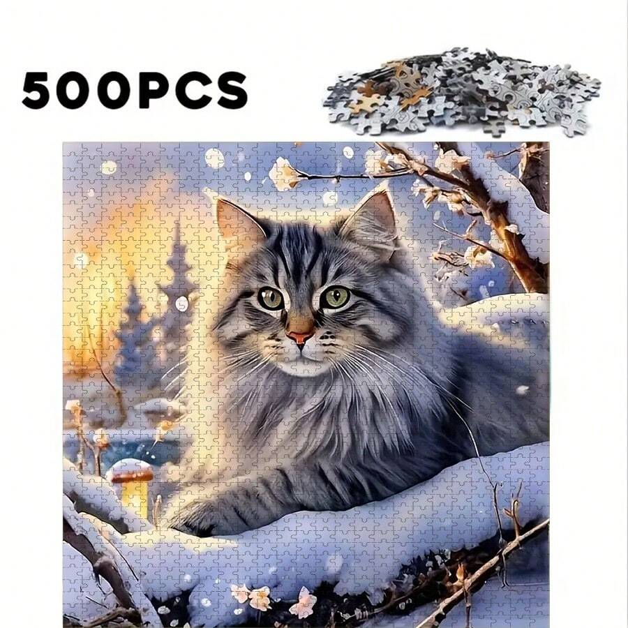 500片拼图 - 可爱猫咪主题 - 趣味亲子教育休闲游戏 - 完美的家居装饰礼品/办公艺术品 - 50x50厘米/19.7x19.7英寸，创意挑战，理想的节日礼物 - 适合圣诞节和新年