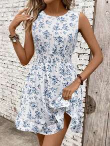 Vestido casual - Vestido casual moderno - Vestido casual de vacaciones - Vestido pastoril para mujer - Vestidos de verano para mujer - Ropa de mujer - Vestidos talla grande vendidos - Atuendos de verano para mujer - Azul y blanco 2 - Ver 3