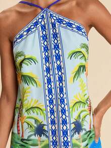 Flower Print Backless Halter Mini Dress, Casual Resort Style,Bohemian Clothes, Suitable For Holiday , Afternoon Tea, Wedding Season, Beach Cruise Vacation, City Road Trip Vacation, Boho Vacation, Music Festival , Beachwear, Easter, Beach Outfits For Woman,, Elegrant Dress For Women, Vacation Outfits Women, Concert Outfit Women, Tropical Vacation Woman Clothes, Holiday Outfits, Bohemian Clothes,For Spring Sunmmer And Autumn,Tropical Vacation, Bohemian Outfits, Ibiza Outfits, Western Style - 多色 5 - 查看 1