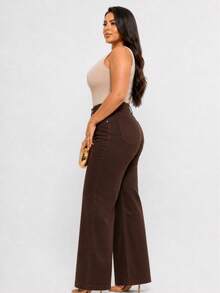 Women's Wide Leg Plus Size Jeans - High Quality - Coffee Brown - View 3