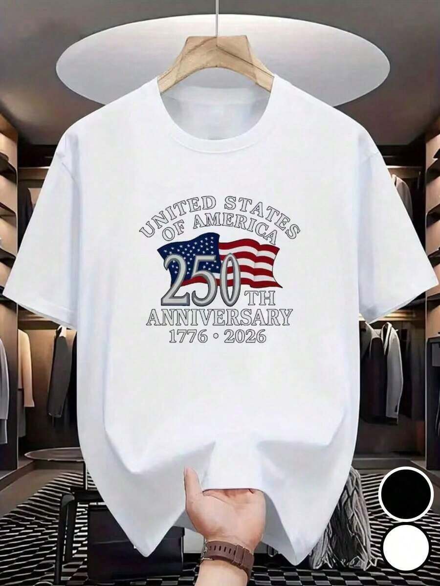 Camiseta que celebra el 250º aniversario de la historia de Estados Unidos, con la bandera estadounidense, 1776-2026 - Una camiseta casual de cuello redondo adecuada para el 4 de julio, una camiseta clásica y cómoda de manga corta, ideal para el uso diario y fiestas de verano. - Blanco - Ver 1