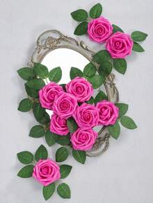 50 flores + 2 hojas Rosas artificiales de espuma blanca con tallos, aspecto realista para ramos de boda DIY, centros de mesa para despedida de soltera, arreglos florales, decoraciones de mesa para fiestas, decoración del hogar, regalos, cumpleaños, graduaciones, etc. - Rosa Fucsia - Ver 5