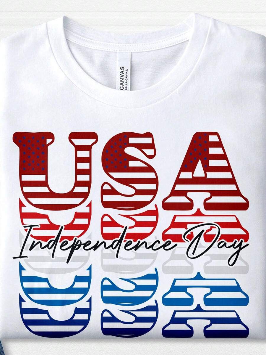 Camiseta del 4 de julio, regalo del Día de la Independencia de EE. UU. para la familia. Camiseta del orgullo americano. Ropa de celebración patriótica. Sudadera del orgullo de EE. UU. moderna. 220 g de algodón puro unisex. Peso ideal para todas las estaciones, adecuada para hombres y mujeres. Tejido duradero de alta calidad, suave al tacto y de larga duración. Parte superior transpirable. Adecuada para la primavera y el verano de las mujeres, vacaciones, Día de la Madre, Día de la Independencia. - Blanco - Ver 1