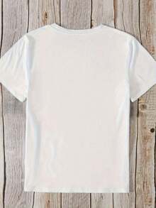 Camiseta Casual de Manga Corta para Mujer - Estampado LOVE de inspiración tropical, diseño holgado con cuello redondo, tela transpirable adecuada para primavera, verano y otoño, ideal para vacaciones en la playa y uso diario, camiseta base ligera estilo playa, material opaco, top con estampado divertido, camiseta ligera de cuello redondo, camiseta de manga corta esencial para el verano / camiseta de manga corta 100% Algodón. - Blanco - Ver 3