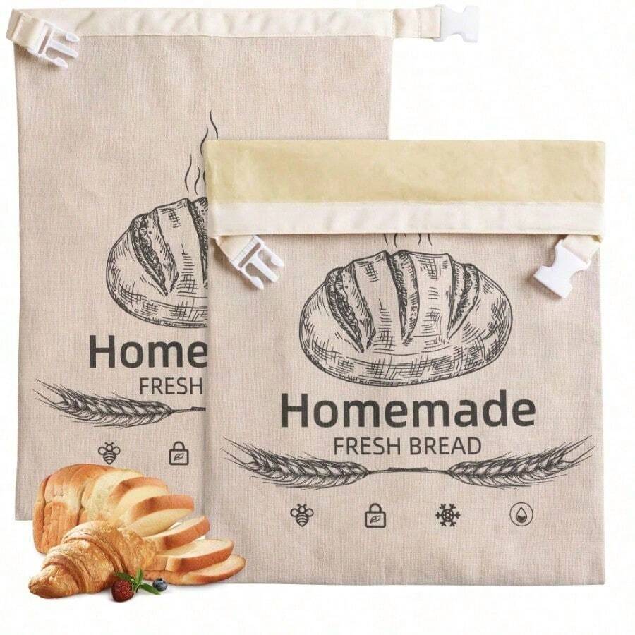 2 Pack Beeswax Bread Bags For Sourdough,Reusable Organic Linen Beeswax Bread Bag For Homemade Sourdough 17 X 12.6 Inches Food Storage Cloth Bag – Freezer-Friendly & Freshness Preservation - Sáp ong (1 gói) - Xem 1