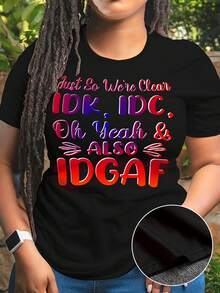 Camiseta de talla con estampado de eslogan y color degradado - Negro - Ver 2