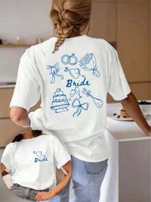 2026 Reversible Print T-Shirt, New European And American Collection, Short Sleeve Reversible Print T-Shirt For Brides, Casual Crew Neck T-Shirt, Women's Everyday Short Sleeve Crew Neck Casual Wear 2026 - Casual T-Shirt - 白色 - 查看 7