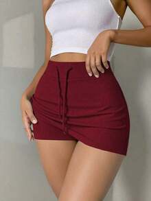 Minifalda con Cordón Ajustable de Cintura Baja para Mujer , Ideal para Conciertos de Country - Rosa Fucsia - Ver 3