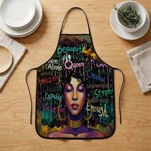 1pc, Portrait & Letter Pattern Polyester Apron, Suitable For Cooking, Baking, And Gardening - Can Be Used As Attire For The Kitchen And Dining - Multicolor - View 5