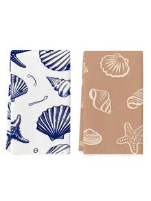 2pcs Shell & Starfish Pattern Kitchen Towels, Minimalist Beach Style Dish Cloths, Suitable For Farmhouse Kitchen & Home, Can Be Used As Hand Towels, Tea Towels - Multicolor - View 10