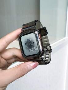 1 Dây đeo đồng hồ trong suốt màu đen thời trang tích hợp, tương thích với Apple Watch 38mm 40mm 41mm 42mm 44mm 45mm 46mm 49mm, Dây đeo đồng hồ thông minh trong suốt cá tính kèm vỏ bảo vệ đồng hồ, Dây đeo cổ tay thông thường kèm vỏ đồng hồ, Món quà tuyệt vời cho bạn bè và gia đình, Thích hợp cho du lịch ngoài trời, tiệc tùng, quà tặng. - màu đen - Xem 4