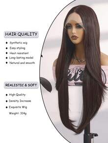 13*4 Lace Front Wigs Burgundy & Brown/Many Many Color 28-Inch Long Straight Wig For Women -Natural Curly Transparent Lace At The End Of The Hair Breathable, Natural-Looking Synthetic Hairpiece With Middle Part, Heat Resistant, Perfect For Daily Wear - Coffee Brown - View 8