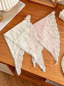 1pc Fashion Novelty Large Bandana Headband, Denim Print & Solid Color Bohemian Style, Suitable For All Seasons - Baby Pink - View 4
