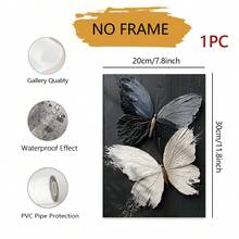 1pc Unframed Poster Wall Art ,2D Black And White Butterfly Canvas Wall Art, Textured Impasto Butterfly Painting Print, Modern Minimalist Home Decor - Abstract Style a - View 8