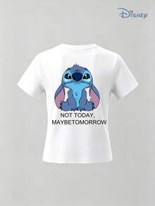 Boys' Disney Lilo & Stitch "Not Today, Maybe Tomorrow" Double-Sided Graphic T-Shirt, Kids Lazy Stitch Tee, Soft Breathable Casual Top For Boys, Ideal For Everyday Wear, Playground, School, Theme Parks, Family Trips & Outdoor Activities - White - View 2