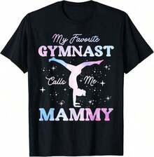 Women's Vintage T-Shirt "My Favorite Gymnast Calls Me Mom", Gymnastics T-Shirt, Graphic Tees, Women's Fashion, Casual T-Shirts, Tops Style, Gothic Style - 黑色 - 查看 2