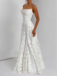 Women's Heavy Embroidered Floral Applique Backless Spaghetti Strap Maxi Dress For Party Wedding Vacation Evening Gala 2026 Elegant Floral Embroidered Backless Maxi Dress Sleeveless Spaghetti Strap Long Gown For Wedding Guest Honeymoon - 白色 - 查看 2