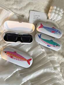 海洋元素印花眼镜盒，饰有海龟、贝壳和海星图案，多功能收纳盒，时尚眼镜盒，全新简约设计，便携防水防尘，适用于时尚眼镜和普通眼镜，男女皆宜的眼镜收纳盒。 - 彩色 - 查看 3
