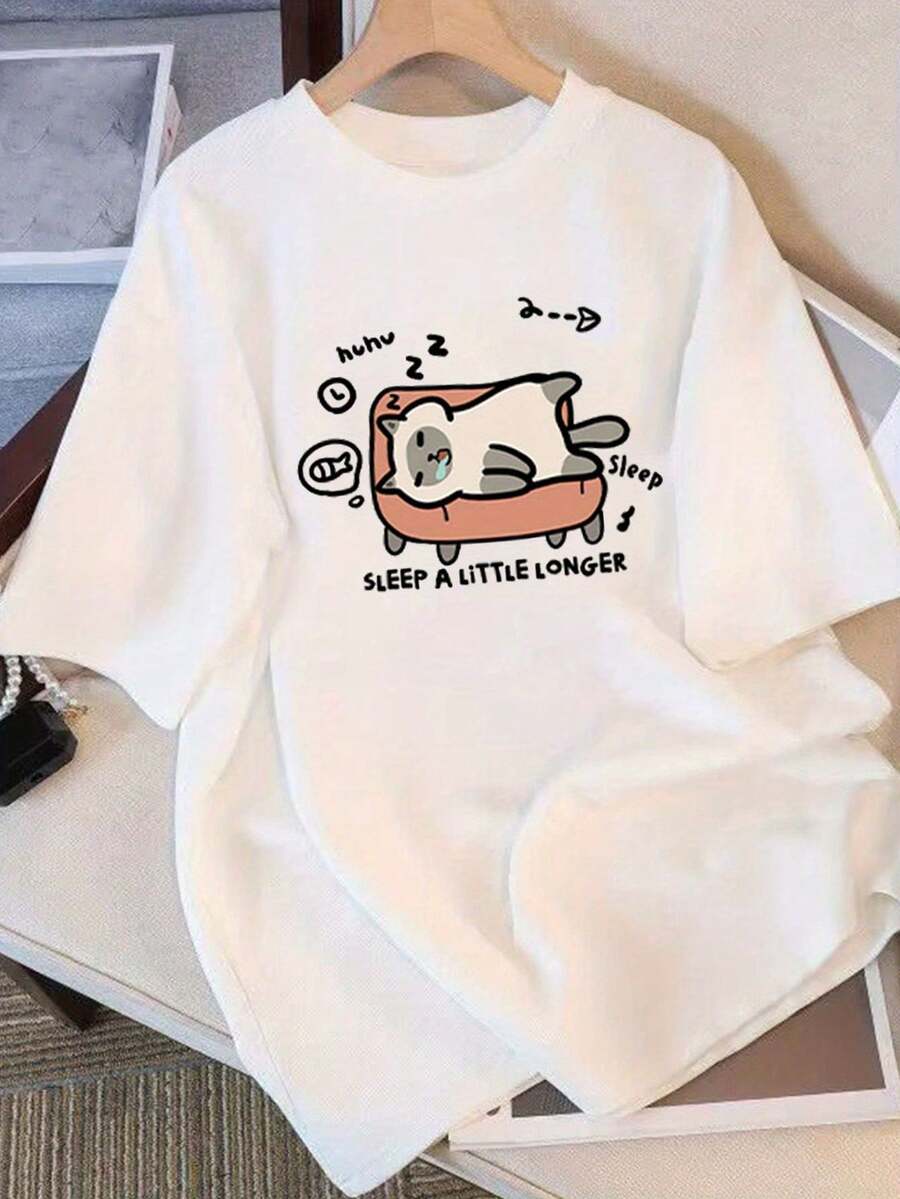 Women's Minimalist Casual Summer T-Shirt, Pure Cotton, Loose Round Neck, Versatile Women's Clothing, Comfortable Casual T-Shirt For Young Girls, Fashionable Short Sleeve Tops For Everyday Wear - 白色 - 查看 1