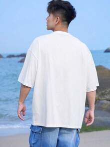 Vintage Camiseta de manga corta con estampado de letras de hombros caídos para uso diario, ropa de verano y otoñoFashion   Cuello Redondo Algodón 100% Tejido Suave Manga Corta Transpirable y Fresca - Blanco - Ver 2