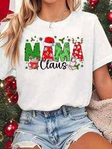 1 Piece Of Women's T-Shirt, Casual Short Sleeve Round Neck T-Shirt, Made Of Soft Washed Cotton With Print, For Everyday Summer Wear, 180g, 100% Washed Cotton (Sizes S-3XL). - 白色 - 查看 6