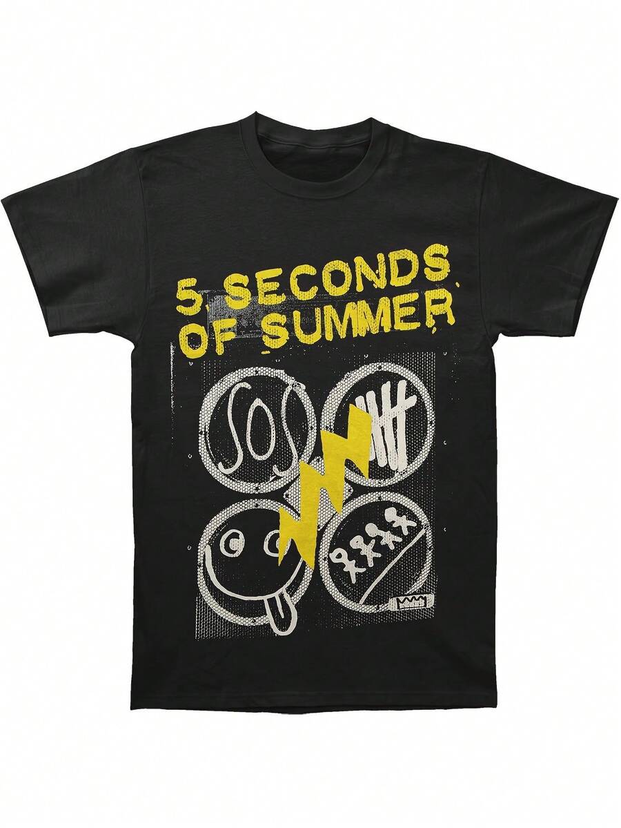 Short-Sleeved T-Shirt For Men And Women Featuring The Image Of The Pop-Punk-Rock Band 5 Seconds Of Summer. Perfect For All Seasons And A Great Birthday Gift, This T-Shirt Is Made Of Durable Fabric. Suitable For Lounging At Home, Everyday Wear, Parties, And Travel, It Also Makes A Great Gift For Friends Or Family. - 黑色 - 查看 1
