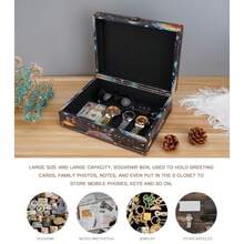 WANLIAN - Cofre de madera y piel con tapa y cerradura caja de almacenamiento decorativa de joyería para niños adolescentes para cumpleaños boda día de Navidad - Marrn - Ver 6