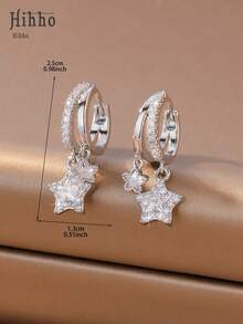 Hihho 1 Par de Brincos de Luxo Versáteis com Dupla Argola Cravejada de Diamantes e Dupla Estrela, Joias Requintadas, Elegantes e Criativas para Mulheres, Adequados para Uso Diário e Presentes Decorativos para Festas. - Brincos de estrela - Ver 6