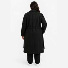 Plus Size Long Wool Overcoat With Belt Sbtpl-009 - Black - View 3