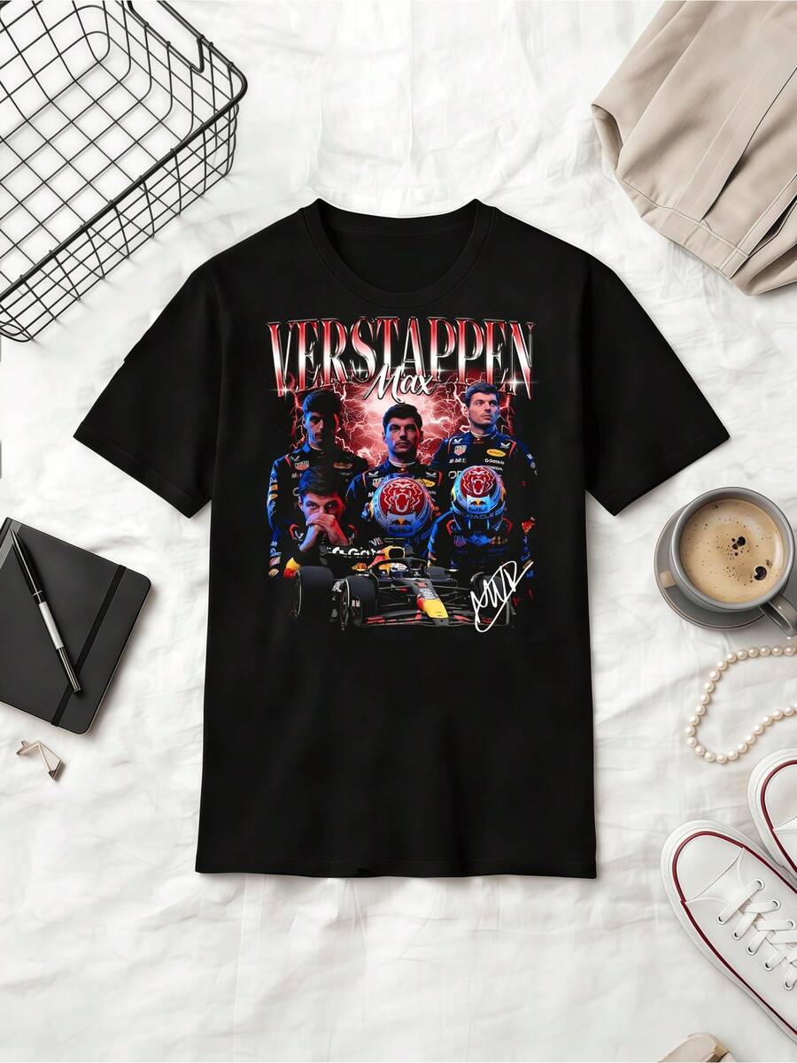 F1 Driver   Team Retro Style Cotton T-Shirt - Black - View 1