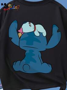 1pc Disney Boys & Girls Kids Lilo & Stitch Stitch T-Shirt - Cute Stitch & Scrump Back Print, Breathable Summer Short Sleeve Tee Suitable For 8-14 Years Boys & Girls, Birthday Outfit, School Uniform, Outdoor Play - Official Kids Apparel - Black - View 5