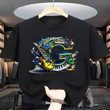 Casual Women's Black Cotton Short Sleeve Round Neck T-Shirt with Music Themed Graphic Print, Regular Fit Top - Negro - Ver 1