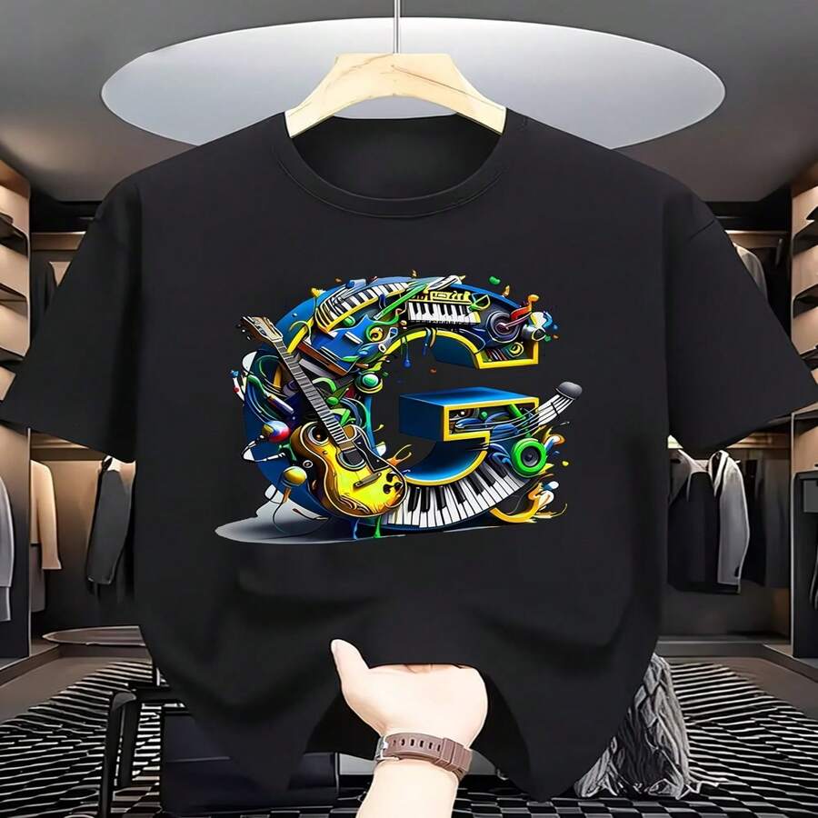 Casual Women's Black Cotton Short Sleeve Round Neck T-Shirt with Music Themed Graphic Print, Regular Fit Top - Negro - Ver 1