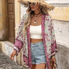 Open Front Graphic Print Kimono Summer - Multicolor - Ver 4