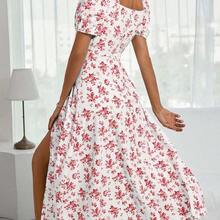 Holidaya Allover Floral Knot Split Thigh A-line Dress - Blanco - Ver 3