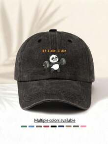 1pc Fashionable Casual Versatile Washed Baseball Cap With "If I Die, I Die Weightlifting Panda" Graphic Print, Unisex Essential Stylish Item For All Seasons, Great Gift For Family And Friends - Washed Cap - View 17